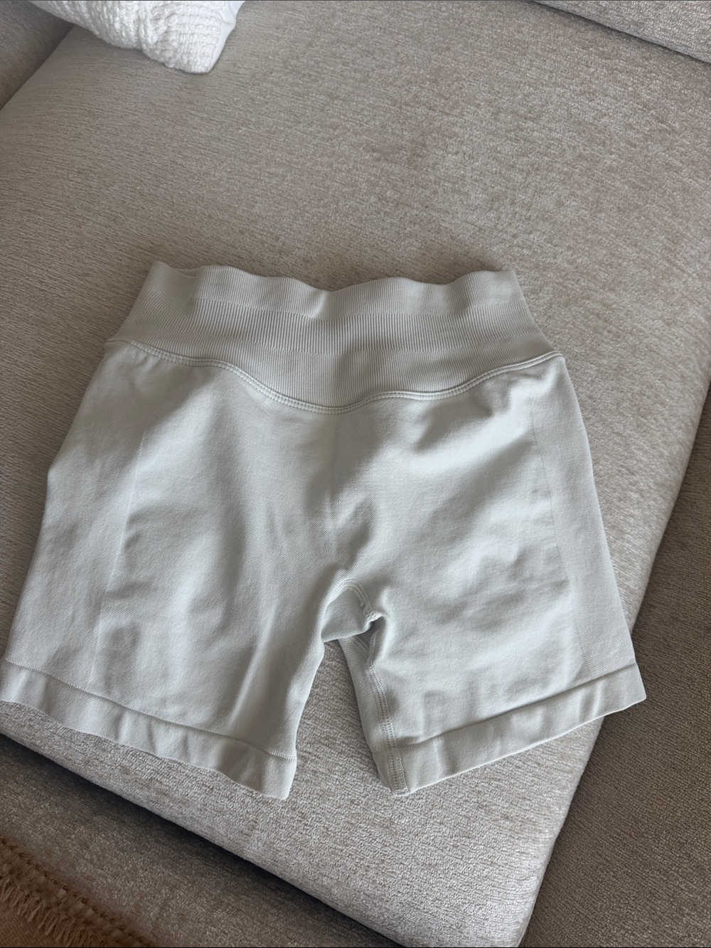 High-Rise Ribbed Waist Bike Shorts - Light Cream